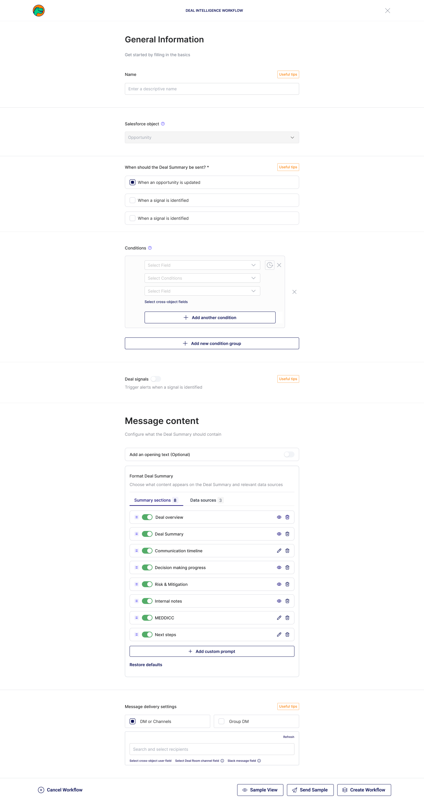 Deal intelligence workflow interface