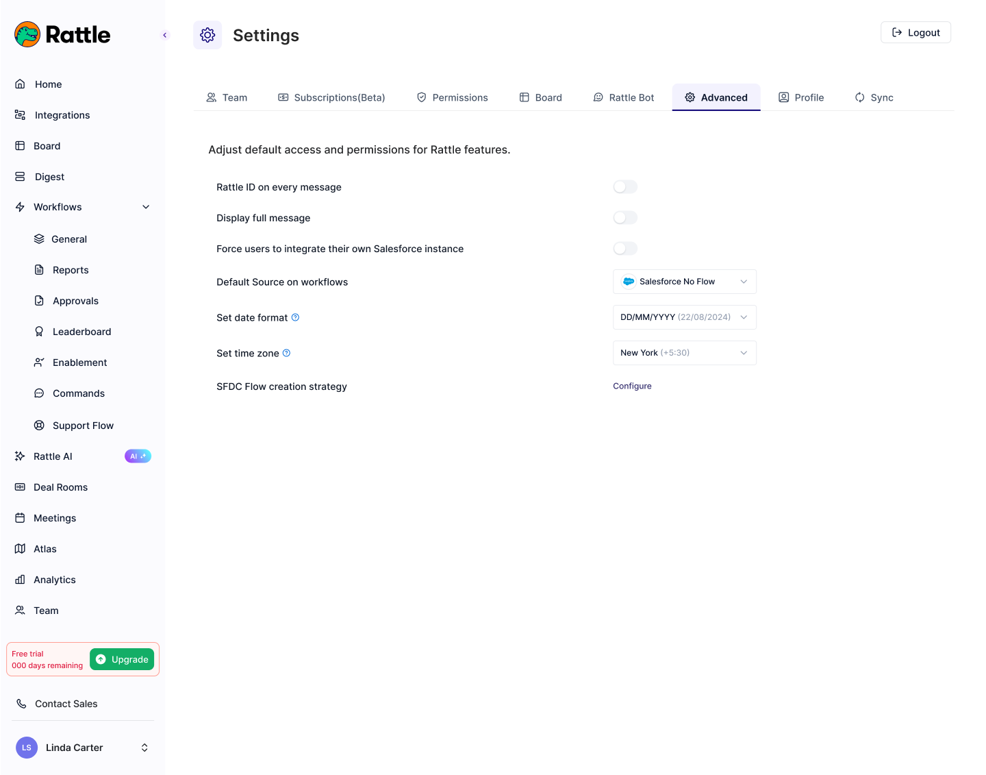 Advanced settings for workflows