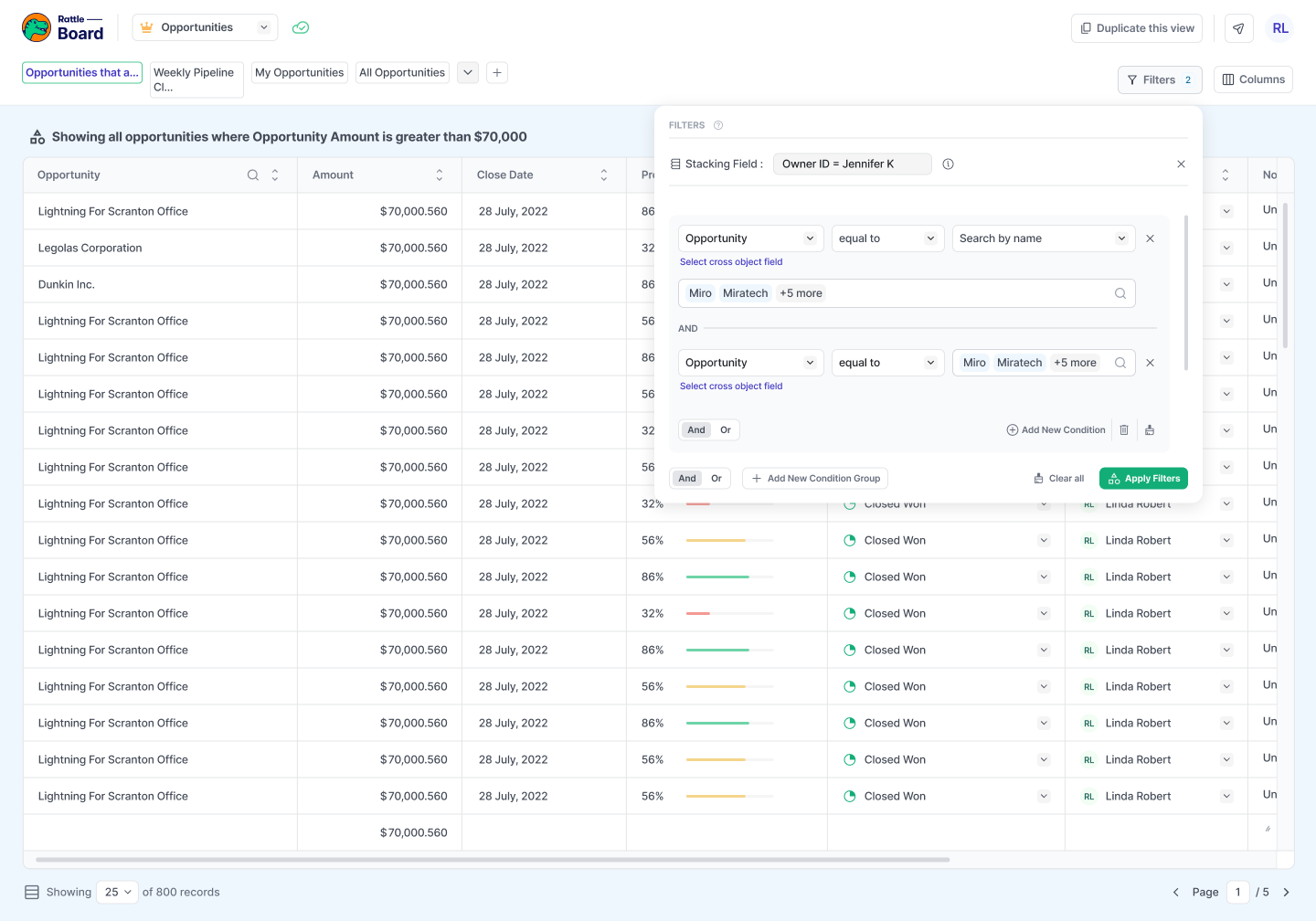 Board filtering interface