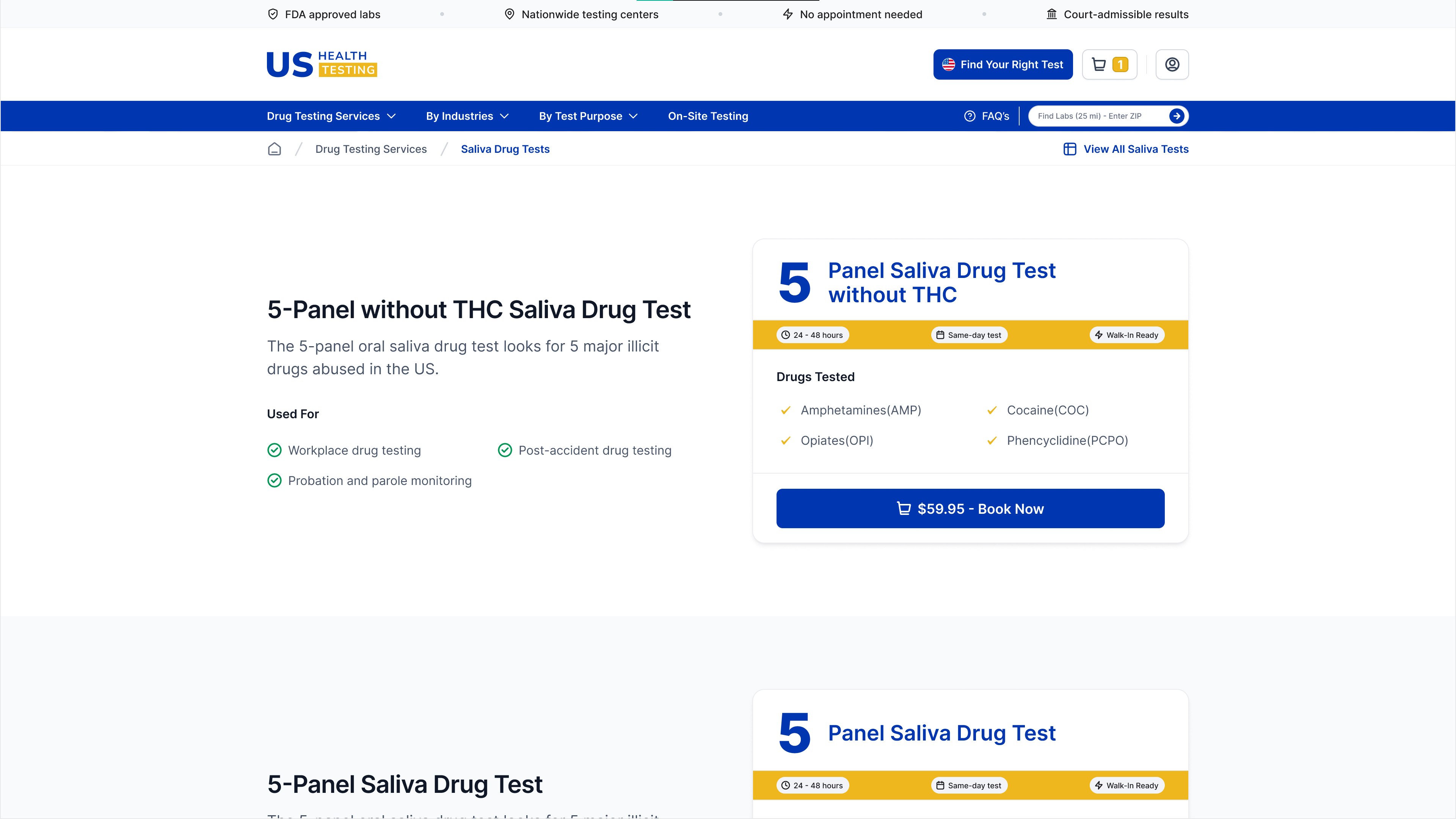 Test selection interface